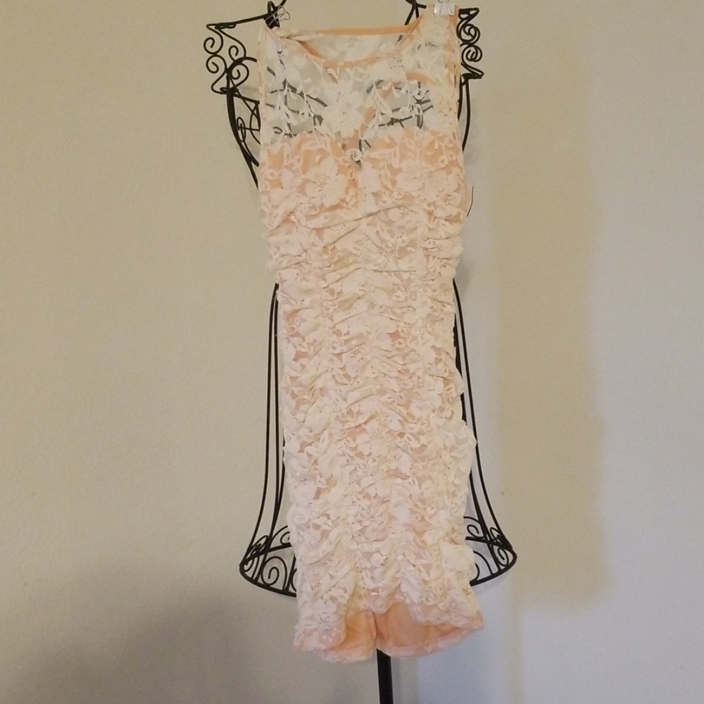 Peach & white lace dress